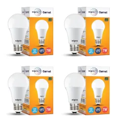 Wipro Garnet 7W LED Bulb for Home & Office |Cool Day White (6500K) | E27 Base|220 Degree Light Coverage |4Kv Surge Protection |400V High Voltage Protection |Energy Efficient | Pack of 4