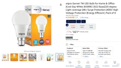 wipro Garnet 7W LED Bulb (Pack of 8)
