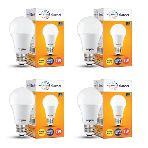 Image of wipro Garnet 7W LED Bulb for Home & Office | Warm White (2700K) | E27 Base | 220 Degree Light Coverage | 4Kv Surge Prote