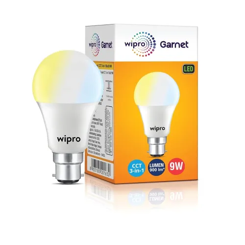 Image of wipro Garnet 9W CCT 3-in-1 LED Bulb for Home & Office | Mood Lighting for ambiance | 240 Degree wide Coverage | 4 KV In-