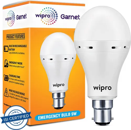 Image of Wipro Garnet 9W Inverter LED Bulb, 4Hr Emergency Light (White)