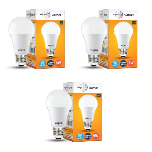 Image of Wipro Garnet 9W LED Bulb, Pack of 3