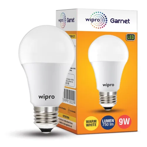 Image of wipro Garnet 9W LED Bulb for Home & Office |Warm White (2700K) | E27 Base|220 degree Light coverage |4Kv Surge Protectio