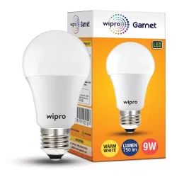 wipro Garnet 9W LED Bulb for Home & Office |Warm White (2700K) | E27 Base|220 degree Light coverage |4Kv Surge Protectio