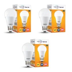 wipro Garnet 9W LED Bulb for Home & Office |Warm White (2700K) | E27 Base|220 Degree Light Coverage |4Kv Surge Protectio