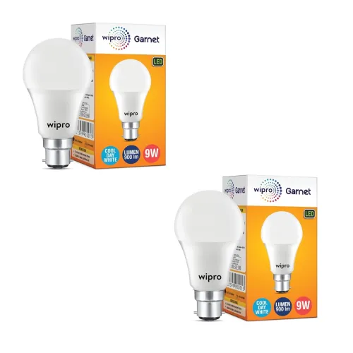 Image of wipro Garnet 9W LED Bulb for Home & Office | Cool Day White (6500K) | B22 Base | 220 degree Light coverage | 4Kv Surge P