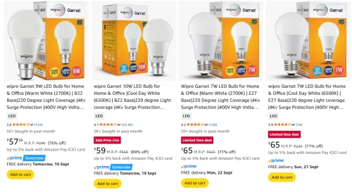 Image of Wipro Garnet Bulbs starting at ₹57