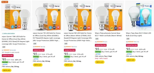 Image of Wipro Garnet LED Bulb starting at ₹65