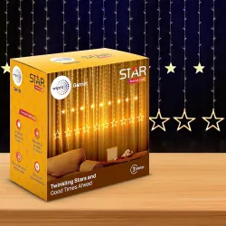 wipro Polycarbonate Garnet 12 Stars 3 Meter Curtain Led Festive Lights|Indoor String Lights|Decoration for Diwali, Weddi