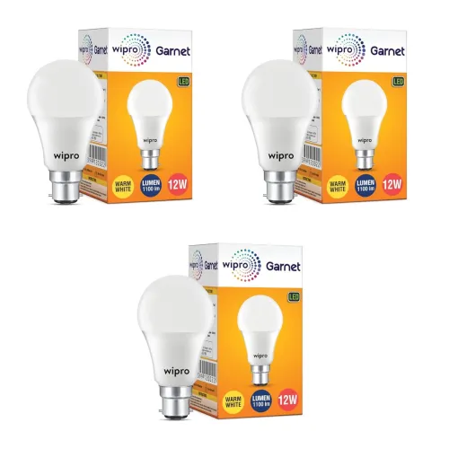 Image of Wipro Garnet 12W LED Bulb for Home & Office |Warm White (2700K) | B22 Base|220 Degree Light Coverage |4Kv Surge Protecti