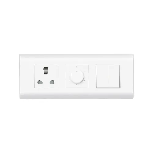 Image of Wipro Northwest (Nowa) Switch Combo of 6M Plate + 1M 6A Switch x2 + 6A 3Pin Socket + 5 Step Fan Regulator, White (Kit 11
