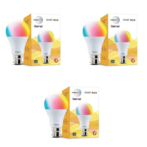 Image of wipro NS9200 B22D 9W Wi-Fi Enabled Smart LED Bulb (Pack of 3)