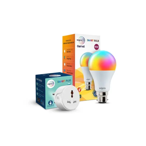 Image of Wipro Smart Home Combo 10Amp Smart Plug & 9 W Smart Wi Fi LED Bulb with Music Sync | 