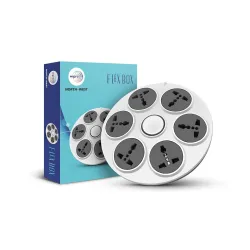 Wipro North West UFO 6+1 Flex Box with 6 Universal Socket & Single Switch | 2 Meter Long Extension Cord | Ultra Smooth Rotation | Round Powerstrip for Home, Office | Pack of 1 | Grey & White