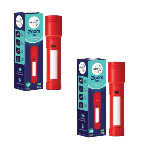 Image of wipro Zoom Pro Multi-Functional LED Pocket Torch | 3 Torch Mode, 1 Lantern Mode | 1200mAh Battery with Upto 6 Hours Back