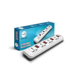 Wipro 4+4 Extension Cord with 2 mtr Cord Length | 4 Way Multi Socket Spike Guard | Individual Switch | Child safty | Aut