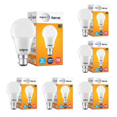 Image of wipro 7W B22 LED Cool Day Light Bulb, Pack of 6, (Garnet)