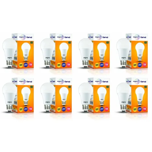 Image of Wipro 7W LED Bulb Warm White (2700K) E27 Base * pack of 8