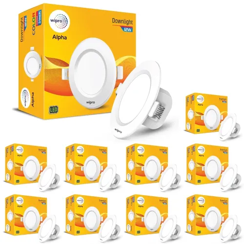 Image of wipro Garnet 12W Round Downlight Junction Box Warm White (2700K) - Pack of 10
