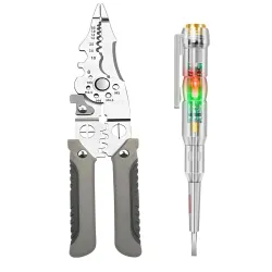 Wire Stripper Tool with LED Voltage Tester Pen Combo | Electrical Wire Stripping Pliers with Voltage Detection Pen | Multi Purpose Electric Wire Handling Tool for Home and Professional Use