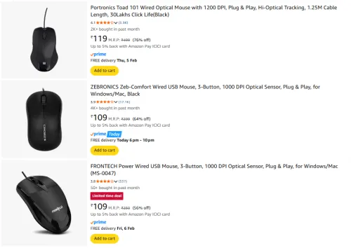 Image of Wired Mouse @ Starting ₹109