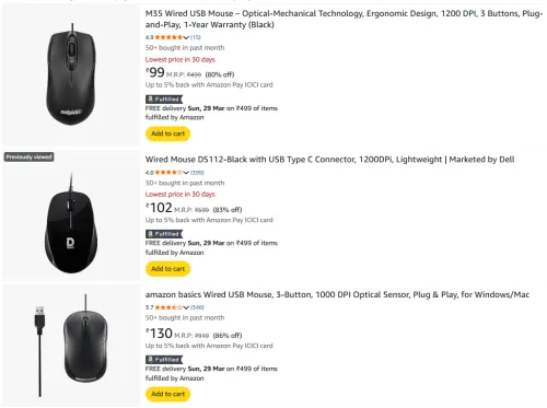 Image of Wired Mouse @ Starting ₹99
