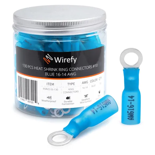Image of Wirefy Heat Shrink Ring Terminals #10 - Marine Grade Terminal Connectors - Waterproof Eyelet Wire Connectors - Red 16-14