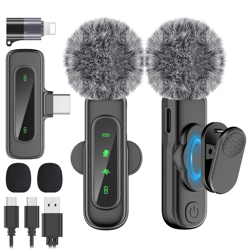 Image of Wireless Lavalier Microphone USB-C 2-Channel 12H Recording Mic