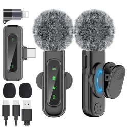 Wireless Lavalier Microphone USB-C 2-Channel 12H Recording Mic