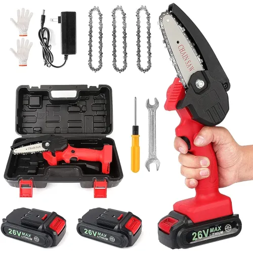 Image of Wiscky VRUTA 4-Inch Cordless Mini Chainsaw, 26V Battery Powered