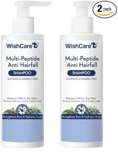 Image of WishCare Multi Peptide Anti Hairfall Shampoo – Paraben & Sulphate Free Shampoo for Women & Men with Rice Water, Rosemary