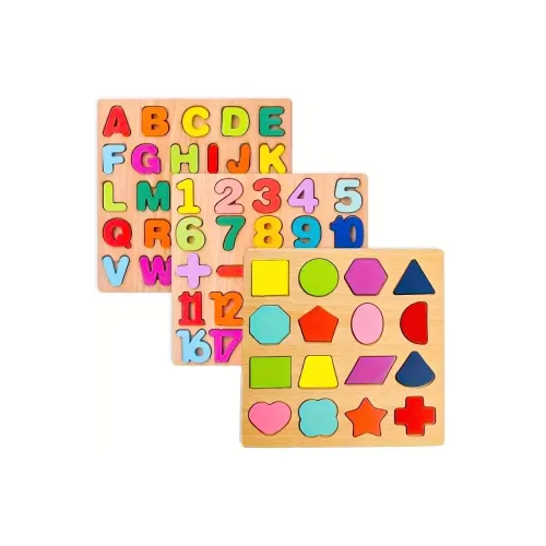 Image of WISHKEY Wooden 3D Alphabets, Numbers & Shapes Puzzle Board (pack of 3)