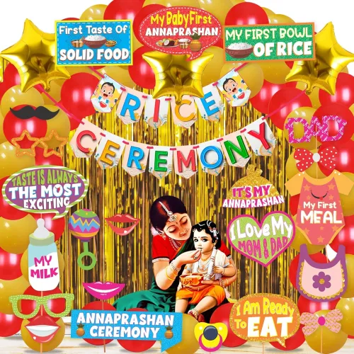 Image of Wobbox Shubh Annaprashan Decoration Items Set which Includes Baby annaprashan Ceremony Props, Subh Annaprashan Banner, R