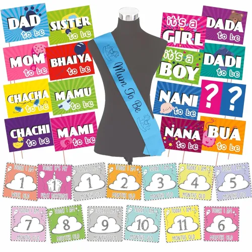 Image of Wobbox Baby Shower Decoration Items | Baby Shower Ceremony Photo Booth Props for Photoshoot, Milestone Crad& Mom to Be S
