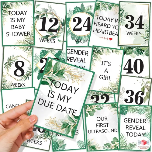 Image of Wobbox Pregnancy Milestone Cards, Tropical Theme, Pregnancy Journey, Weeks Growth Milestone Cards, Pregnancy Gift Scrapb