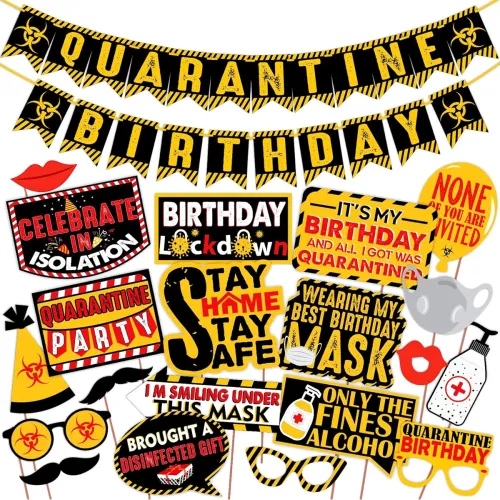 Image of Wobbox Quarantine Birthday Photo Booth Party Props and Banner Pack