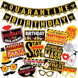 Wobbox Quarantine Birthday Photo Booth Party Props and Banner Pack