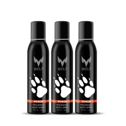 Wolf Power Pack of 3 - No Gas Perfumed Bodyspray for Men- 120 ml*3