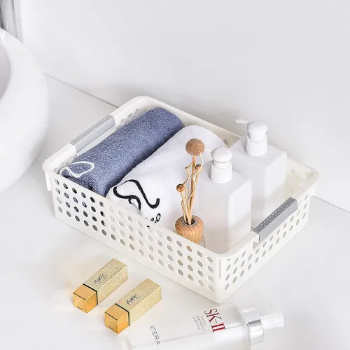 Image of Wolpin 1Pc Plastic Storage Basket Multipurpose White for Kitchen & Home Organiser Box for Wardrobe, Fruits Vegetables, T
