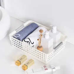 Wolpin 1Pc Plastic Storage Basket Multipurpose White for Kitchen & Home Organiser Box for Wardrobe, Fruits Vegetables, T