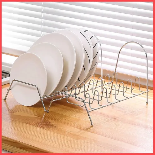 Image of wolpin 1 Pc Stainless Steel Plate Rack For Kitchen Cabinet-8 Sections 