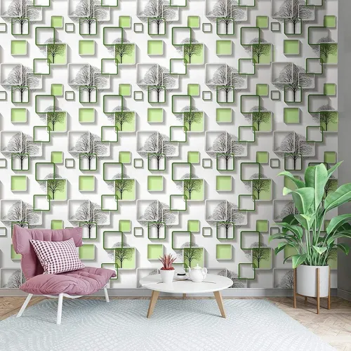 Image of wolpin 3D Frames & Trees Self Adhesive Wallpaper (45 x 1000 CM, Dragon Green)