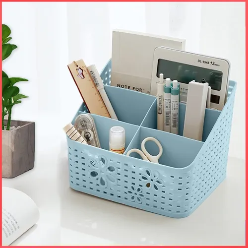 Image of wolpin Desk Organizer 5 Compartment Mesh Pen & Pencil Stand Stationery Storage
