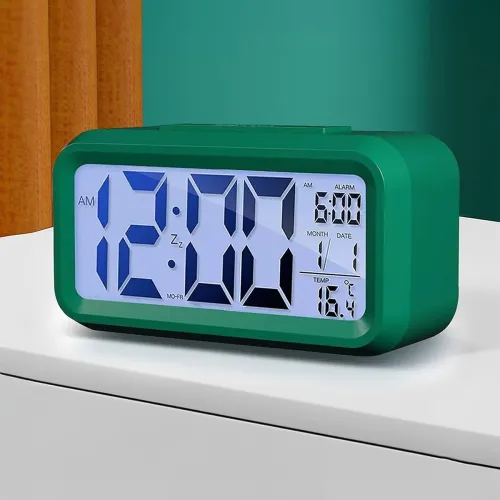 Image of wolpin Digital Alarm Desk Clock with Time Date Indoor Temperature Display