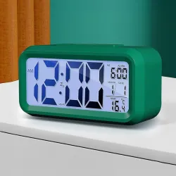 wolpin Digital Alarm Desk Clock with Time Date Indoor Temperature Display