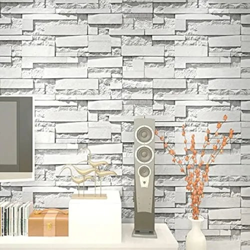 Image of wolpin DIY Wall Stickers 3D Brick Wallpaper (45 x 1000 CM, Stealth Grey) | Self Adhesive PVC Vinyl for Living Room Hall 