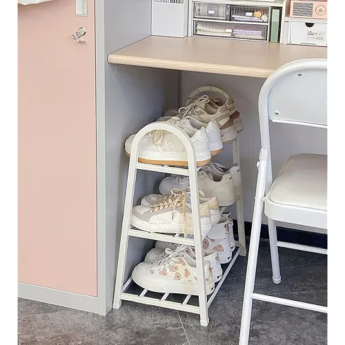 Image of wolpin Multi-Purpose 3 Shelves Shoe Rack & Stand | Shelve Storage Rack ABS Dust-Proof for Footwear, Toys, Clothes - Whit
