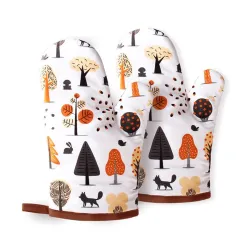 Wolpin Oven Gloves 100% Cotton Padded Snow Forest, Thick Anti-Slip Heat Resistant Gloves (Pack of 2, Off-White)