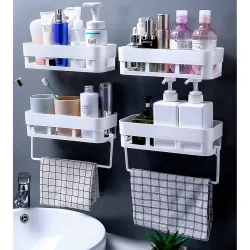 Wolpin Self-Adhesive Wall Shelf with Towel Hanger Set