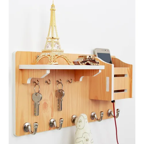 Image of Wolpin Wall Shelf with Key & Cloth Hooks